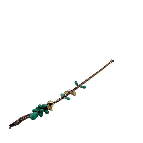 Boho Leaf & Teardrop Charm Necklace - Gold Tone and Faux Turquoise      N27 - Picture 5 of 7